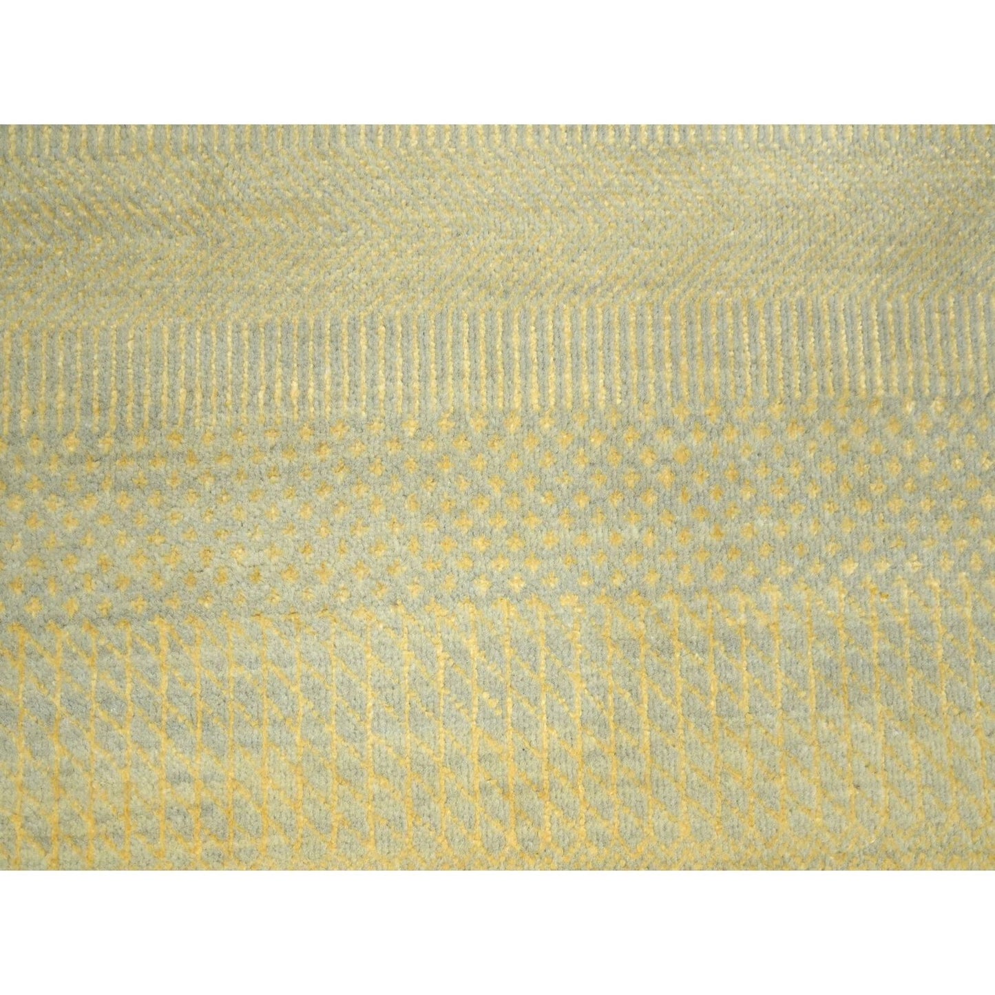 7'10"X7'10" Yellow Modern Grass Design Hand Knotted Wool-Silk Round Rug