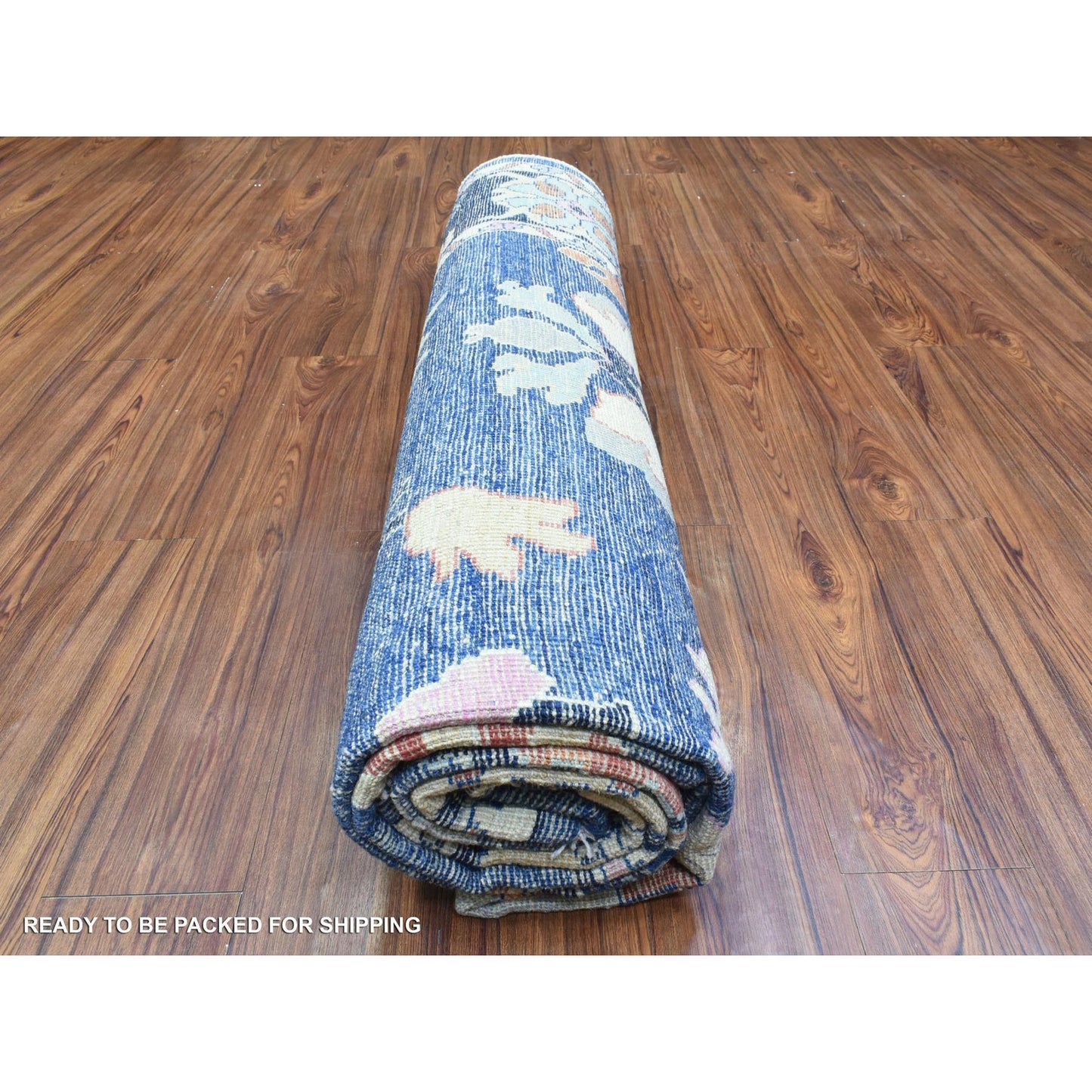 8'2"X10' Denim Blue Hand Knotted Afghan Angora Oushak Pure Wool Rug