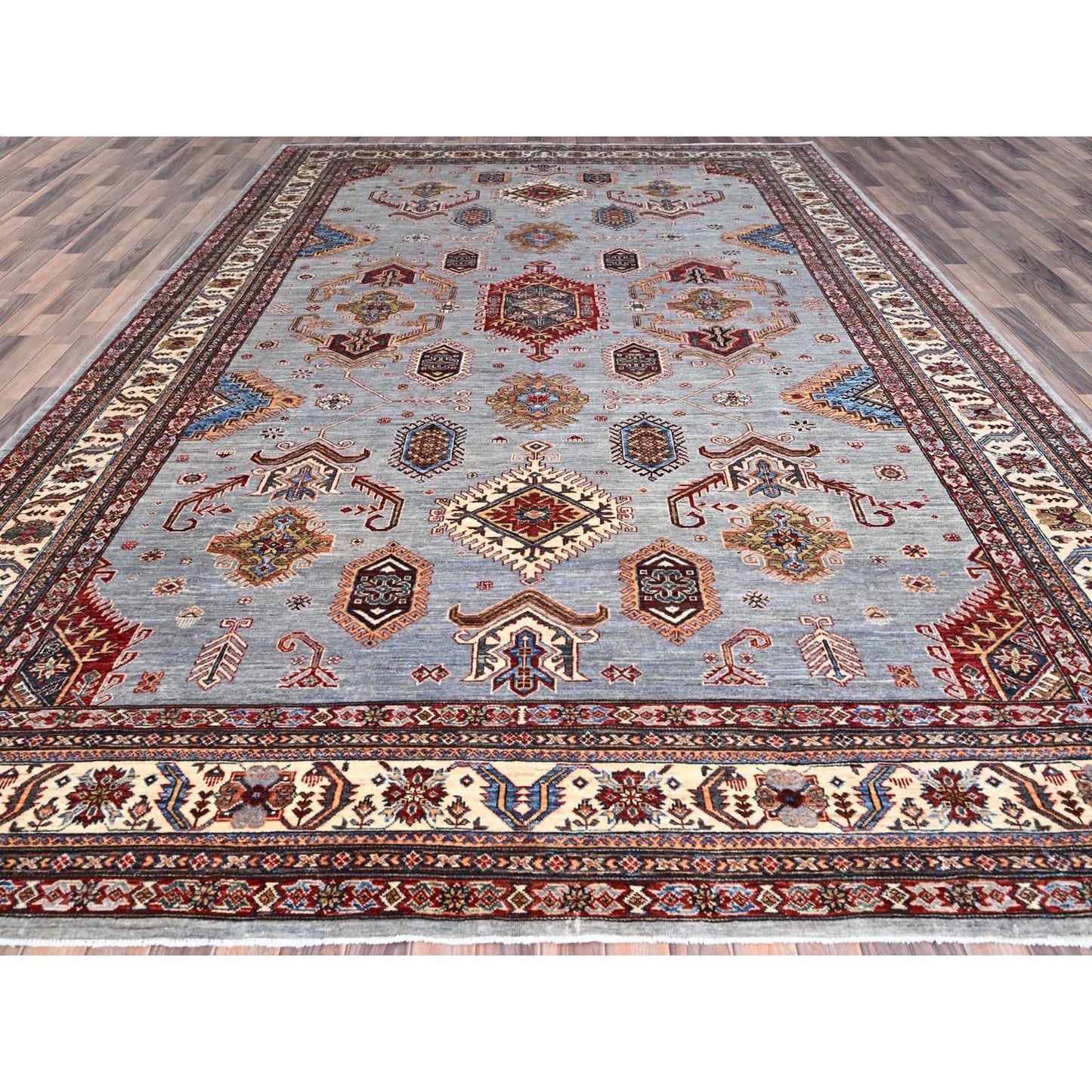 10'2"X14' Koala Gray Afghan Super Kazak Hand Knotted Wool Oriental Rug