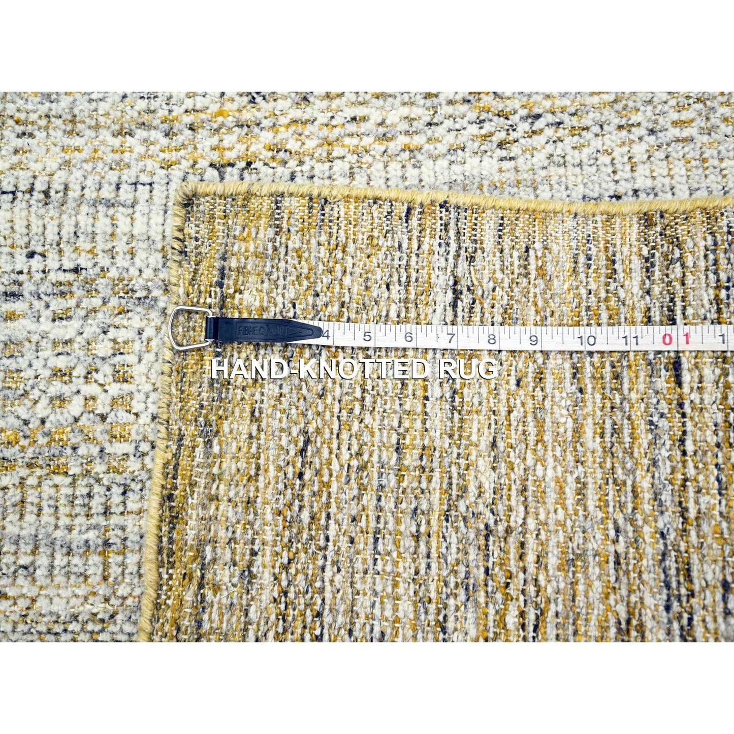 2'8"X8'2" Gold Hand Knotted Oxidized Grass Design Pure Wool Runner Rug