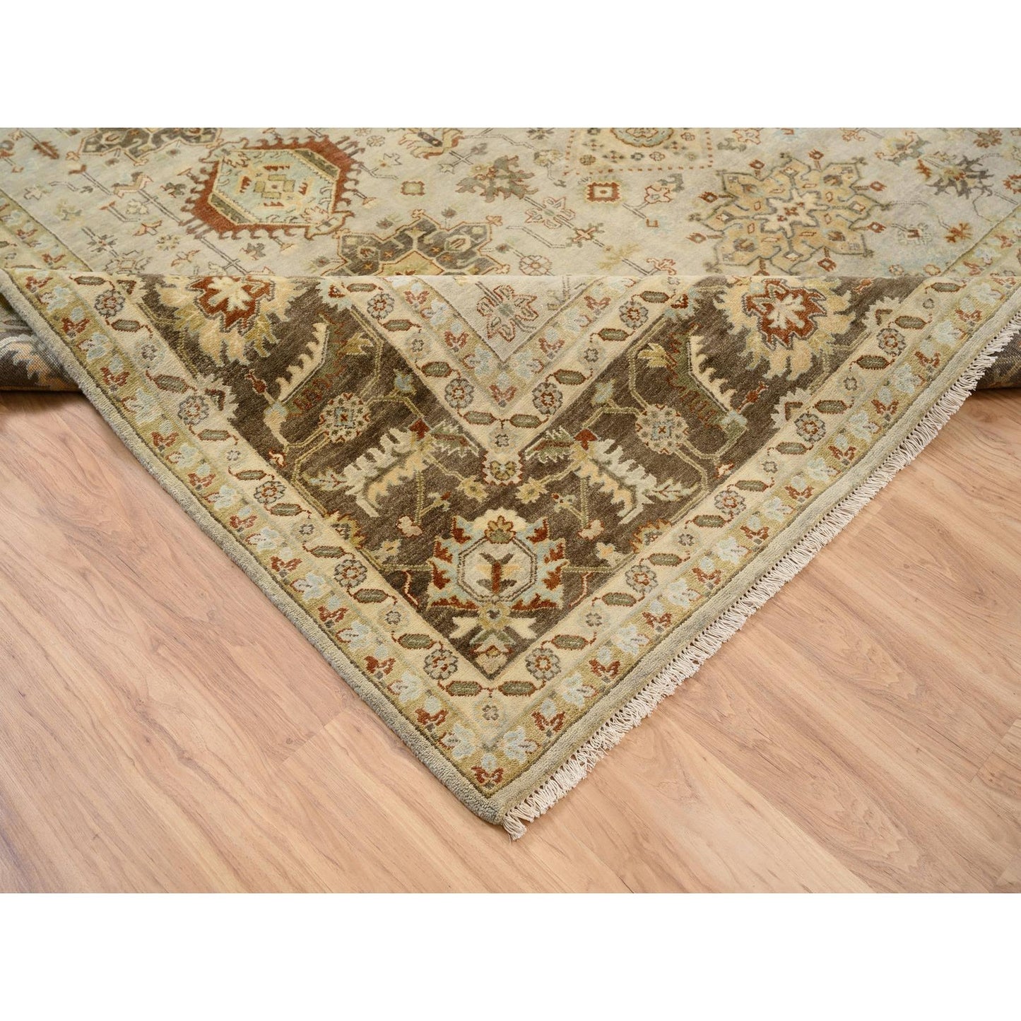10'2"X10'2" Light Gray Soft Wool Hand Knotted Karjihooz Design Square Rug