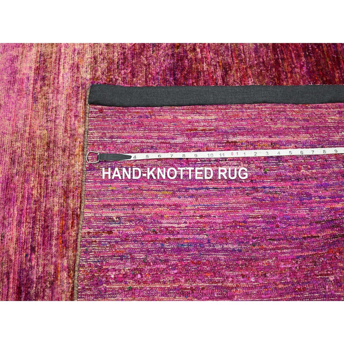 5'X6'10" Shades Of Pink Abrash Design Sari Silk Plain Hand Knotted Rug