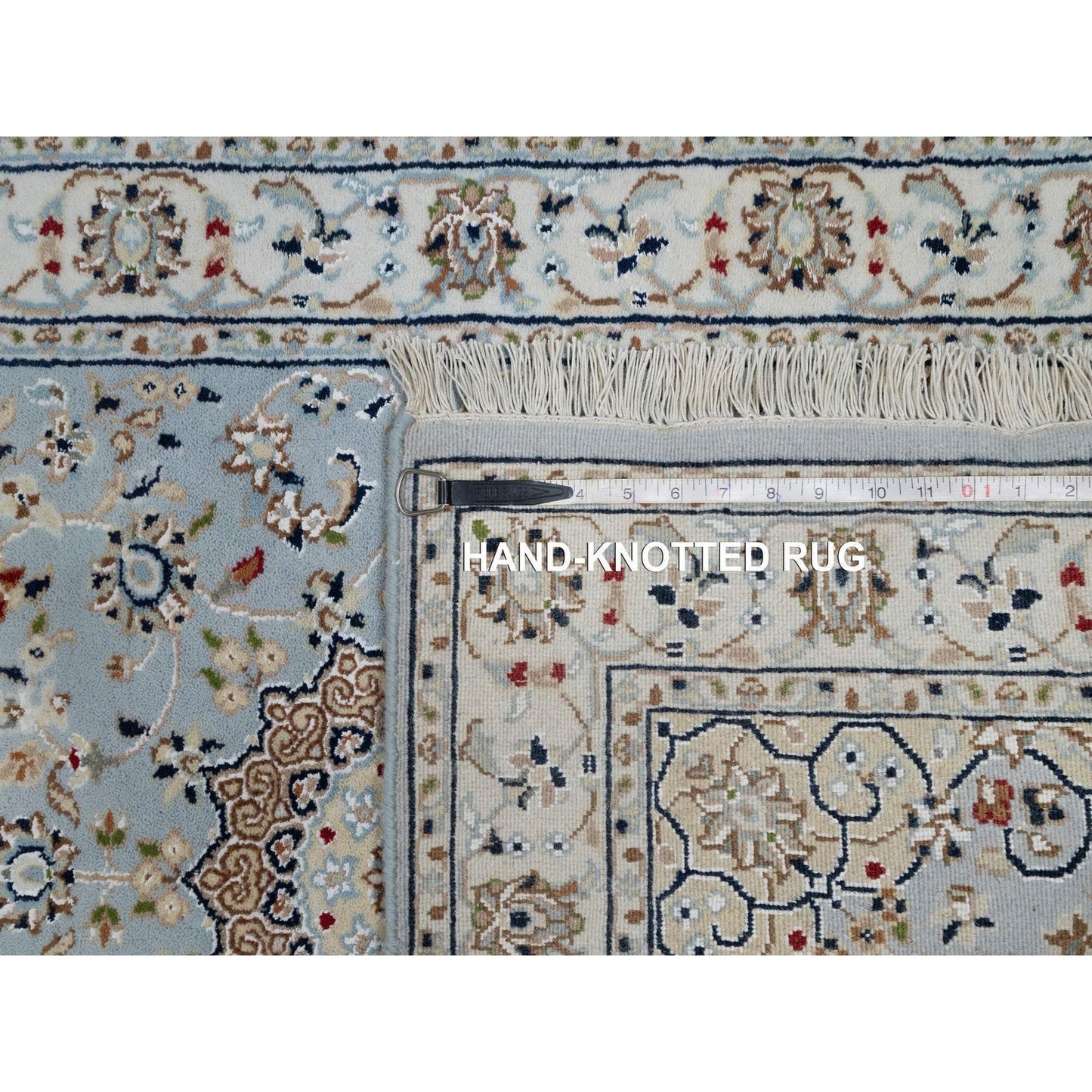 2'8"X10'1" Beau Blue 250 Kpsi Wool And Silk Hand Knotted Nain Runner Rug