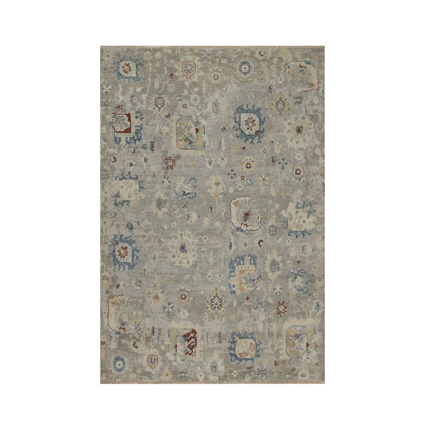 6'1"X9' Agate Gray Oushak With Broken Pattern 100% Wool Hand Knotted Rug