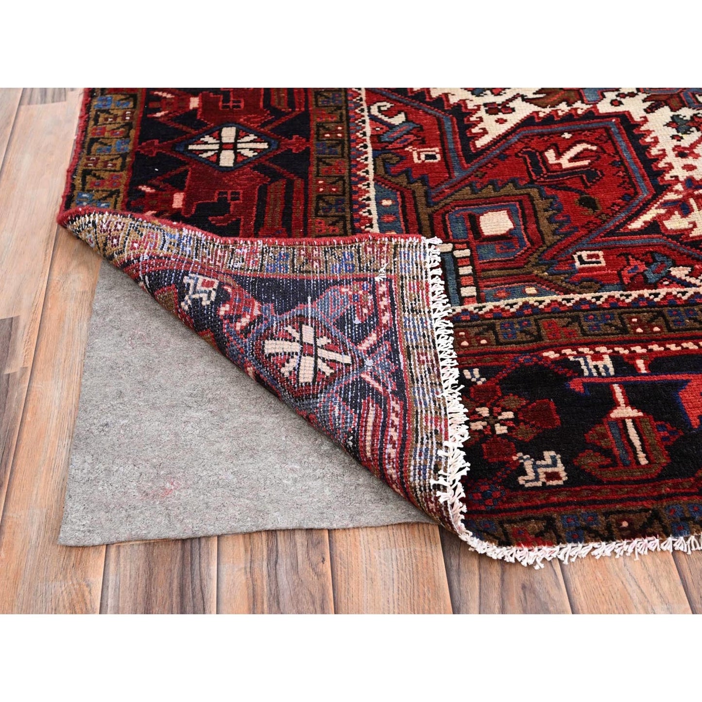 9'9"X13'3" Red Semi Antique Zoroastrian Heris Pure Wool Hand Knotted Rug