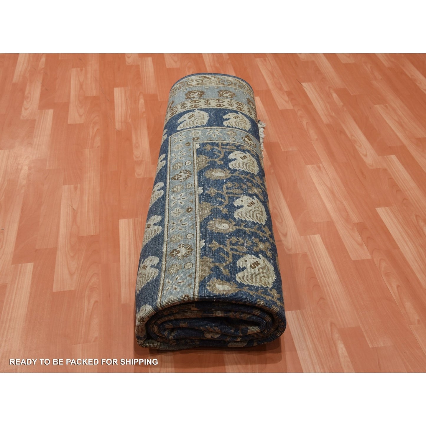 8'9"X12' Yale Blue Hand Knotted 100% Pure Real Silk Khotan Design Rug