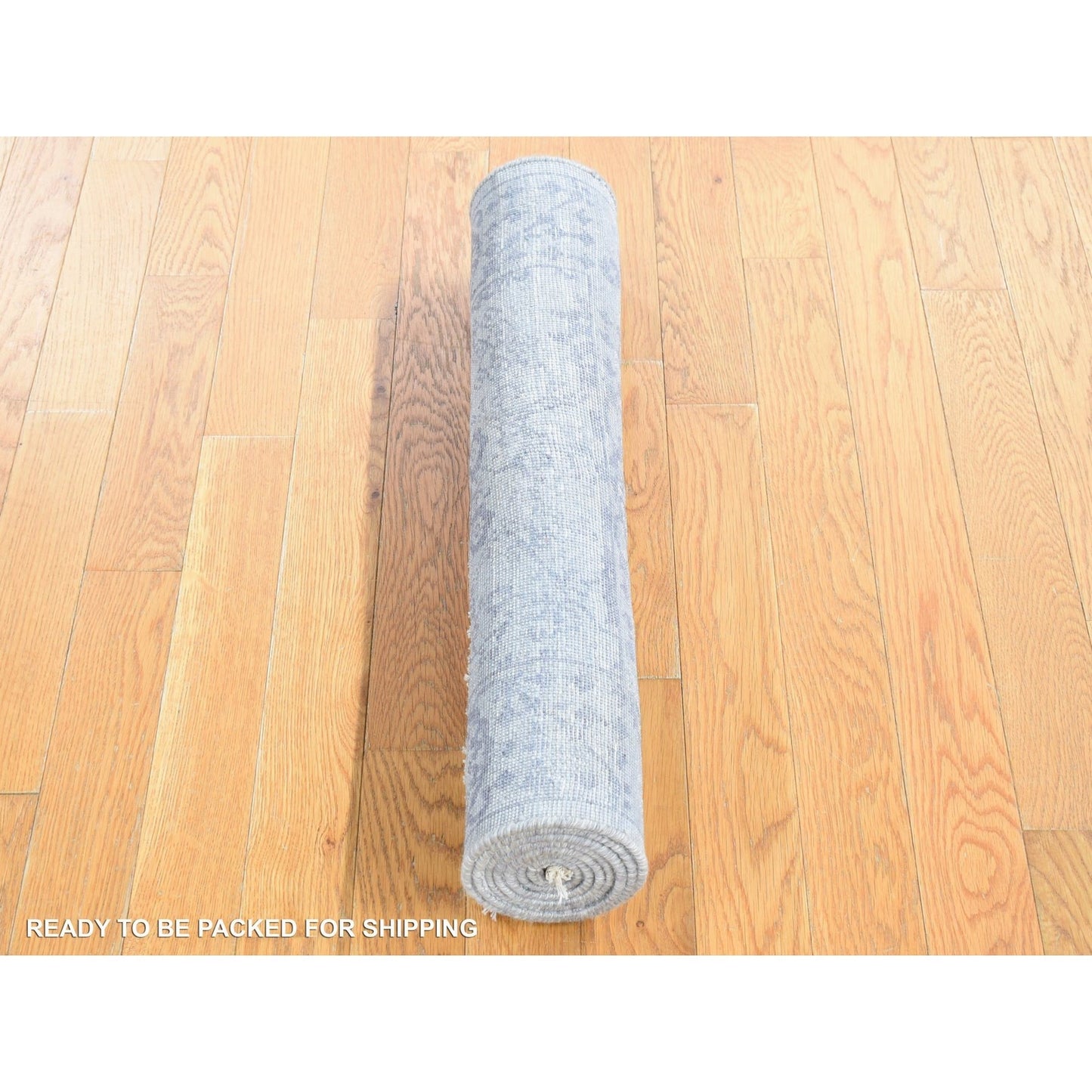 2'6"X5'10" Gray Broken Zoroastrian Design Silk Hand Knotted Runner Rug