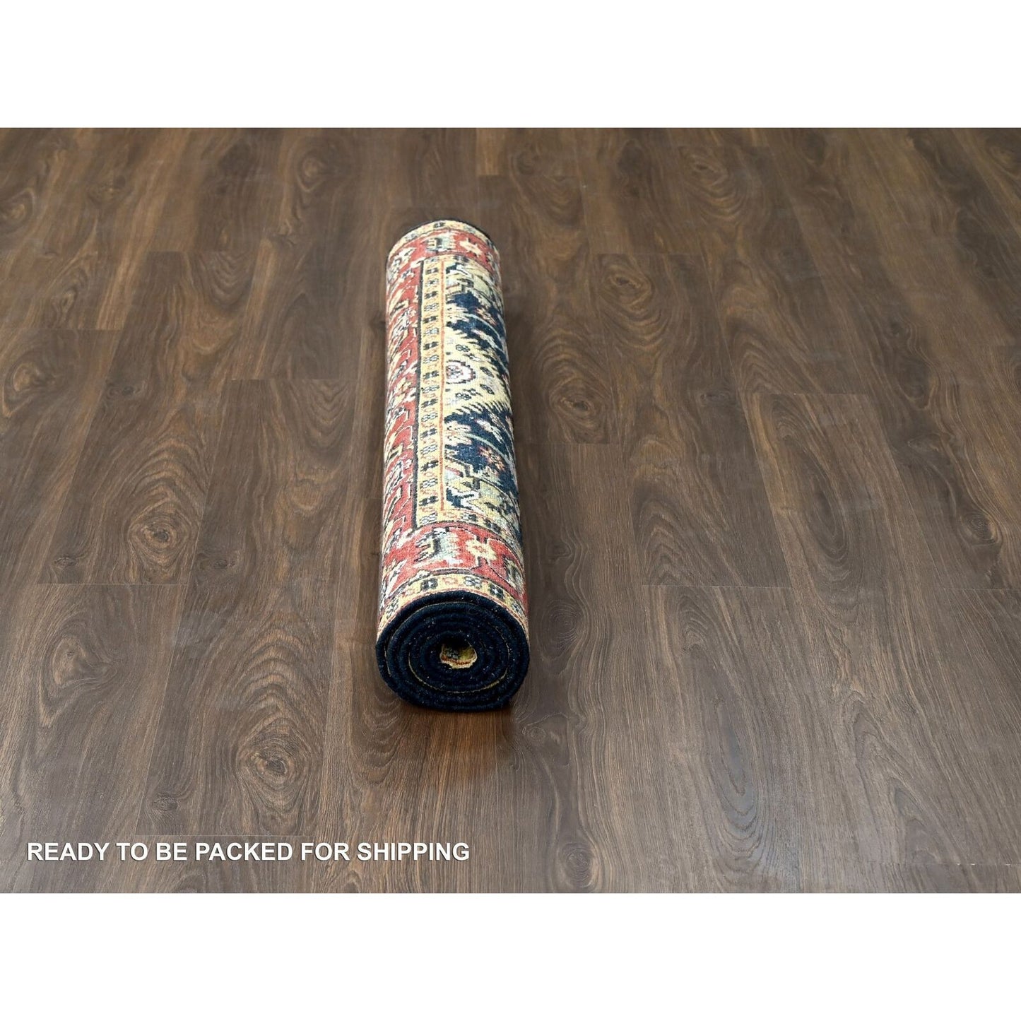 4'2"X6' Black And Red Karajeh Design Pure Wool Hand Knotted Oriental Rug