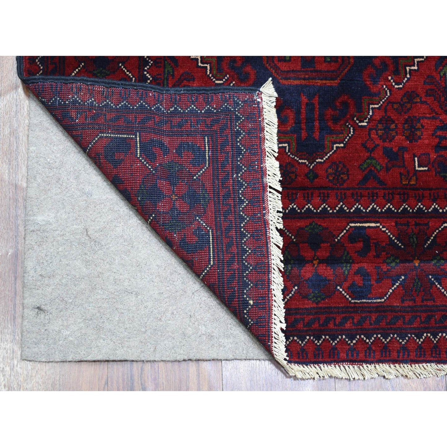 2'8"X12'9" Red Afghan Khamyab Wool Tribal Design Hand Knotted Runner Rug