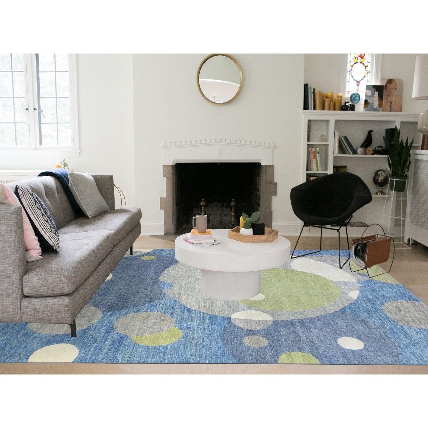 9'1"X12' Colorful Modern The Circles Design Soft Wool Hand Knotted Rug