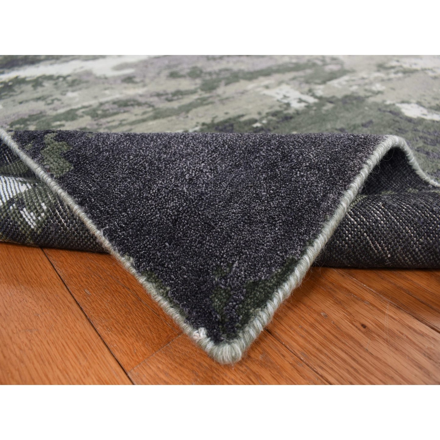 8'X9'10" Gray, Abstract Design, Hand Knotted, Wool And Silk, Oriental Rug