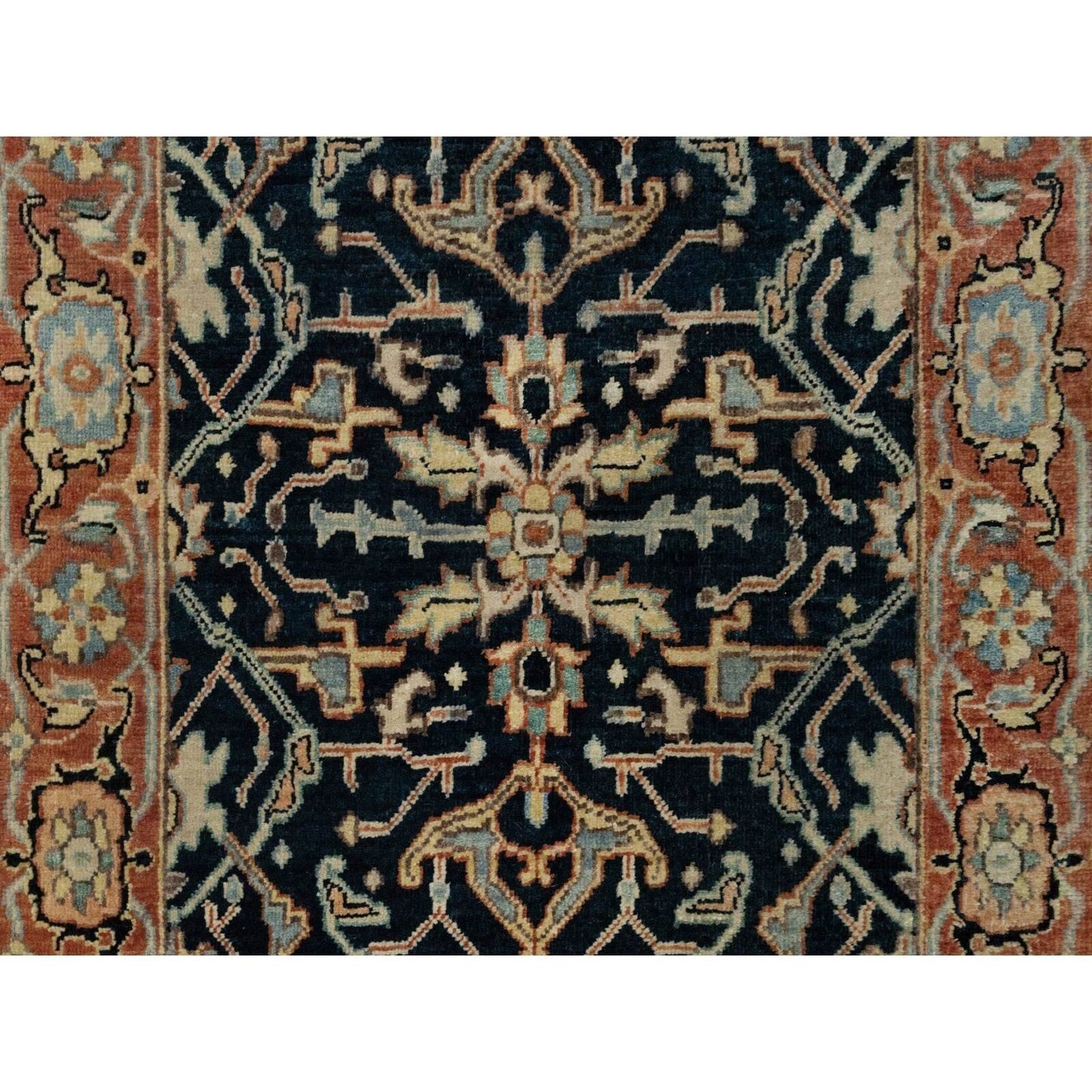2'6"X10'1" Blue Hand Knotted Heris Re-Creation Wool Runner Oriental Rug