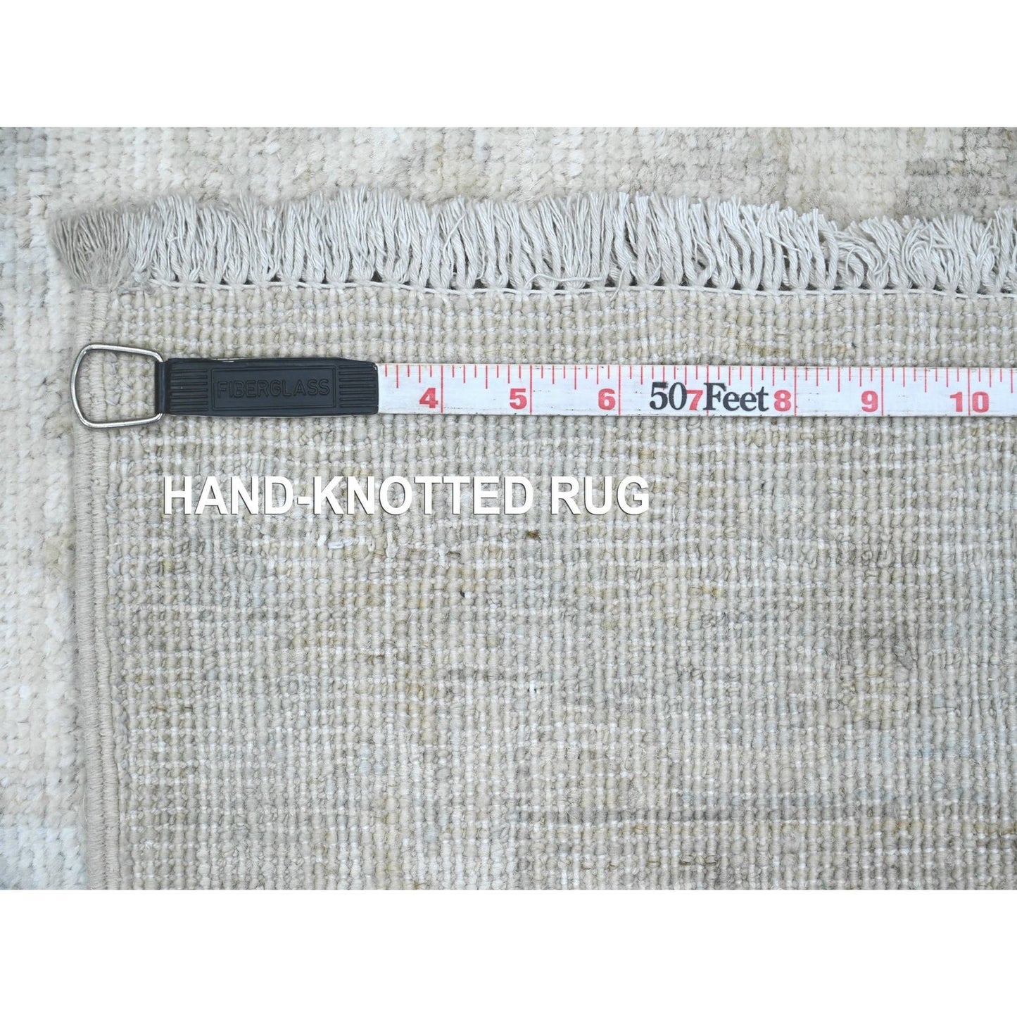 2'7"X18'9" White Wash Peshawar Leaf Design Hand Knotted Wool Runner Rug