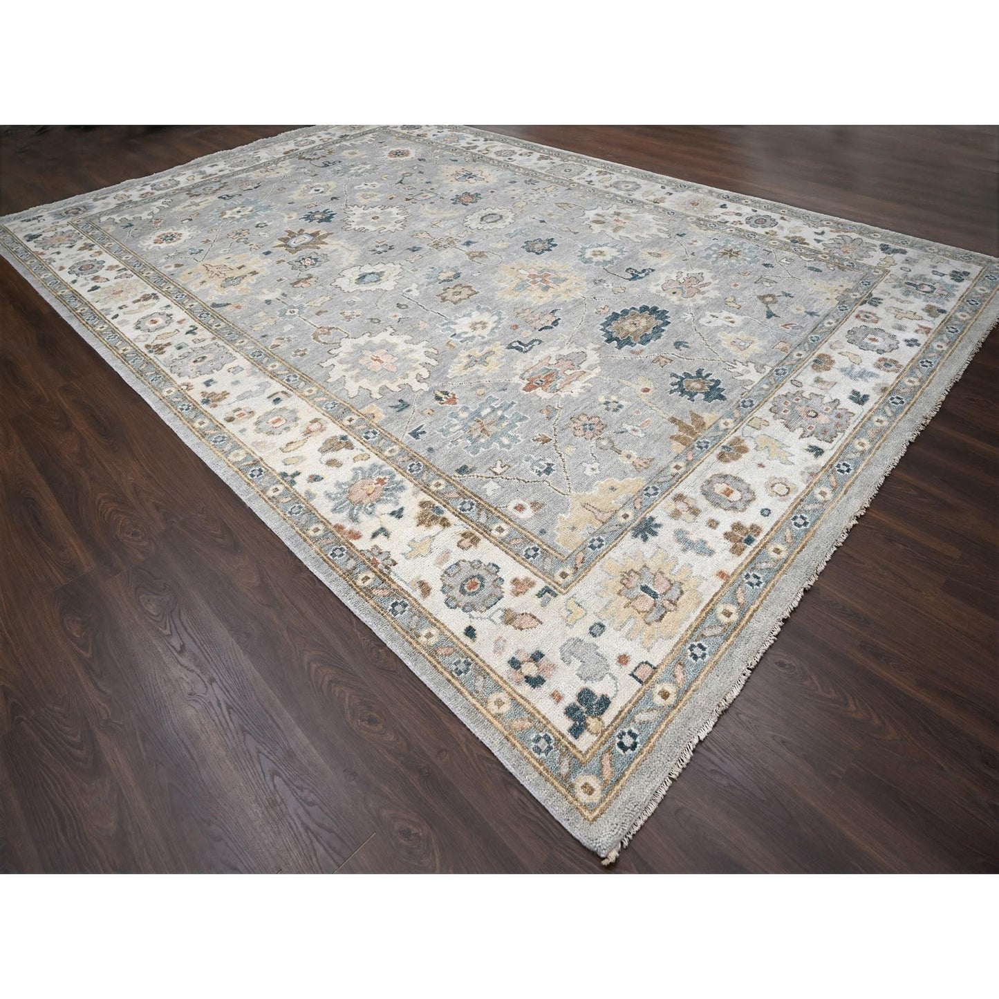 12'X17'10" Gray Oushak Design Wool Hand Knotted Oversized Oriental Rug