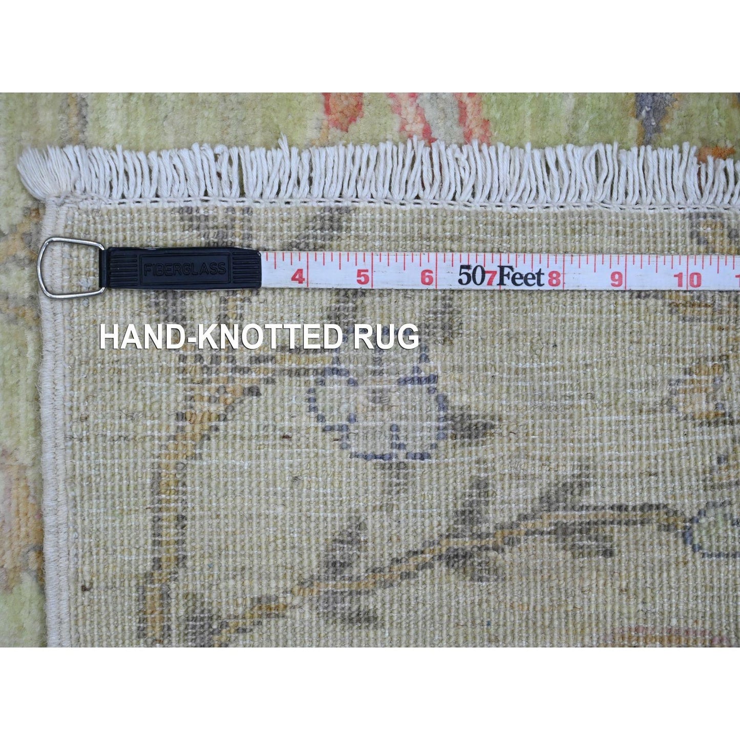 2'4"X7'9" Green Hand Knotted Afghan Peshawar Birds Design Wool Runner Rug