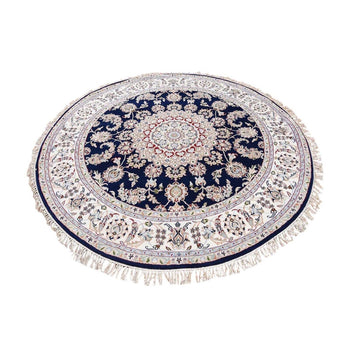 6'X6' Midnight Blue Nain Wool 250 Kpsi Hand Knotted Round Oriental Rug