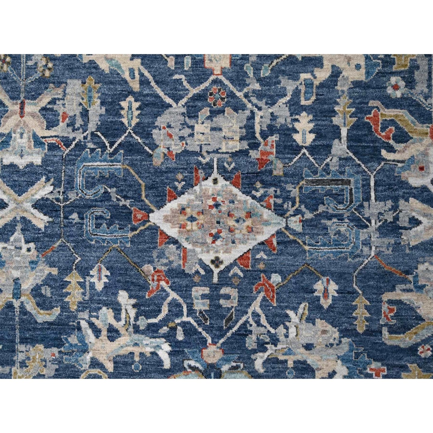 9'X11'10" Dress Blue Erased Heris Design Wool Hand Knotted Oriental Rug