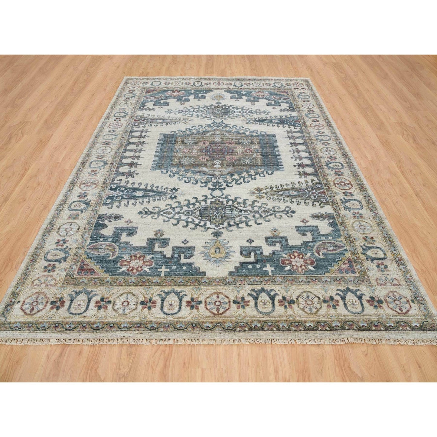 9'X12' Ivory Hand Knotted Wool Reimagined Viss Design Oriental Rug