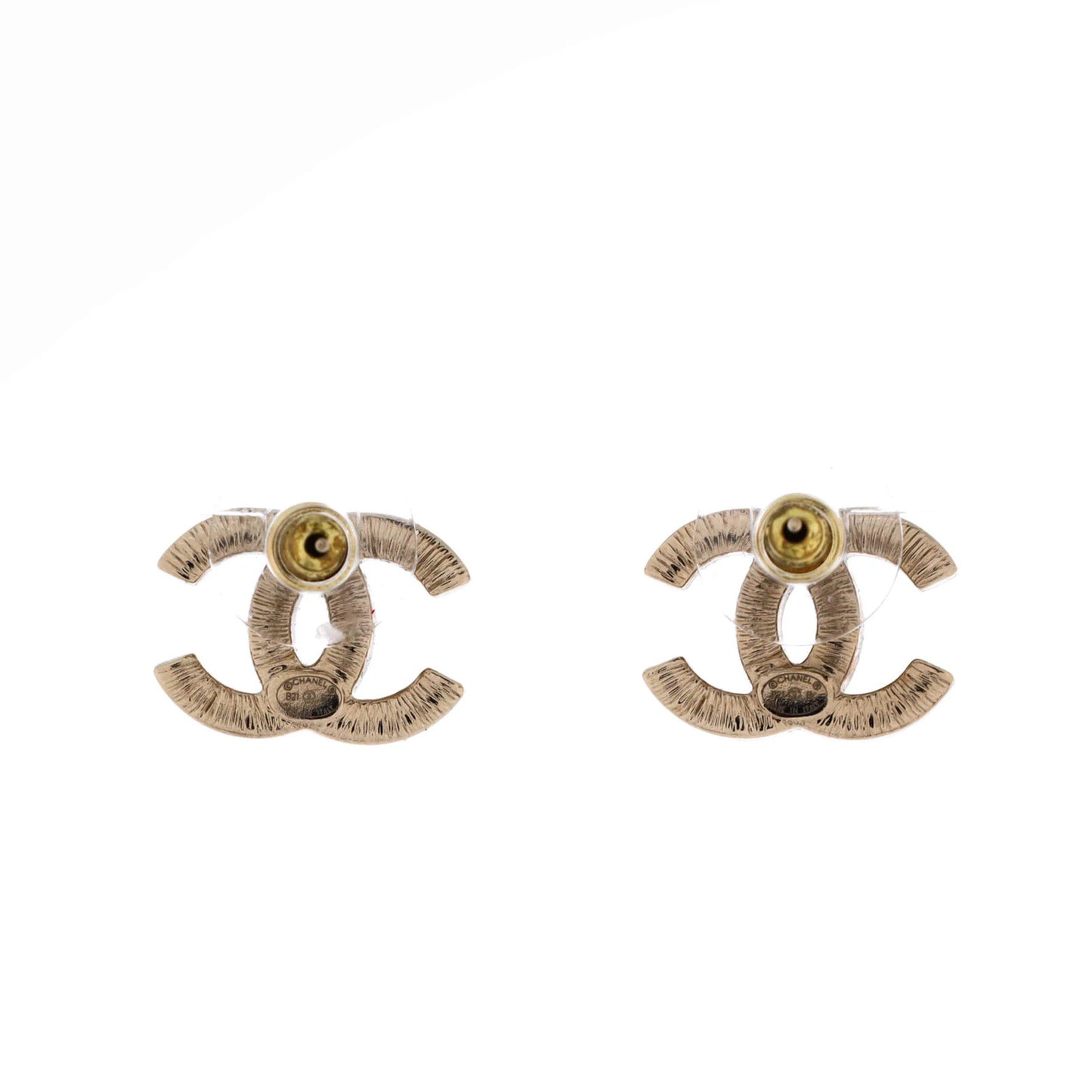 Chanel Cc Stud Earrings Metal With Crystals