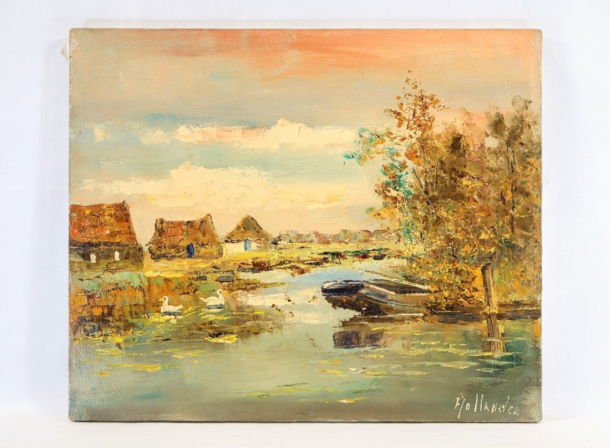 G. Den Hollander Original Oil Painting "Summer Evening" F8 Dutch Landscape Hague