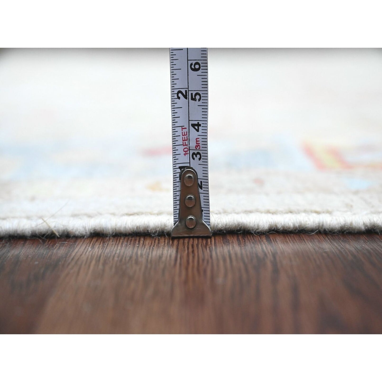 4'1"X10'1" White Hand Knotted Angora Oushak Leaf Design Wool Runner Rug
