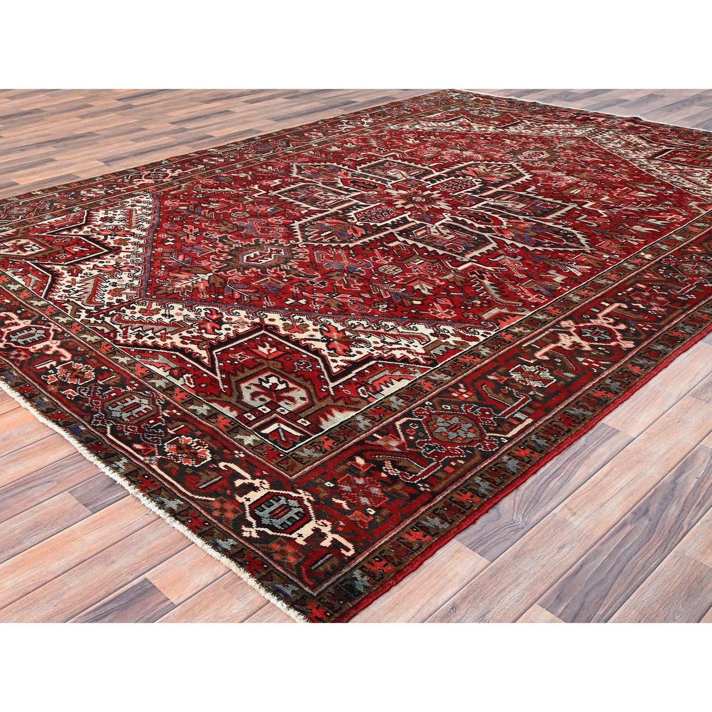 7'9"X10'10" Red Pure Wool Hand Knotted Vintage Zoroastrian Heris Rug
