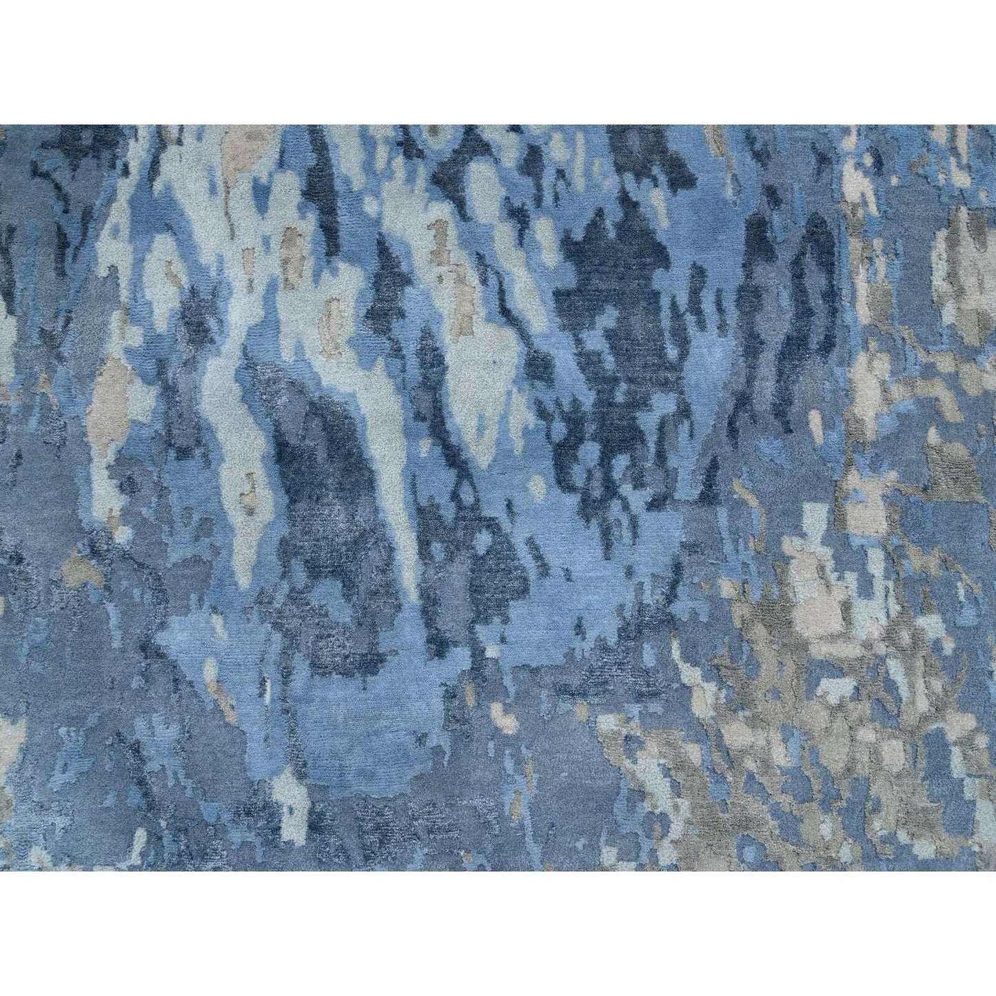 4'2"X11'9" Blue Modern Design Wool And Silk Hand Knotted Wide Runner Rug