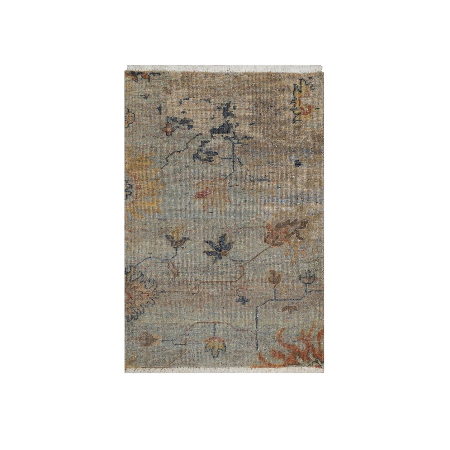 2'1"X3' Gray Broken Pattern Oushak Design 100% Wool Hand Knotted Mat Rug