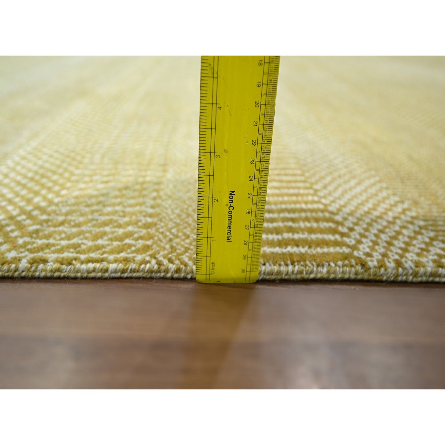 9'X12'3" Cumin Brown Modern Grass Design Hand Knotted Wool And Silk Rug