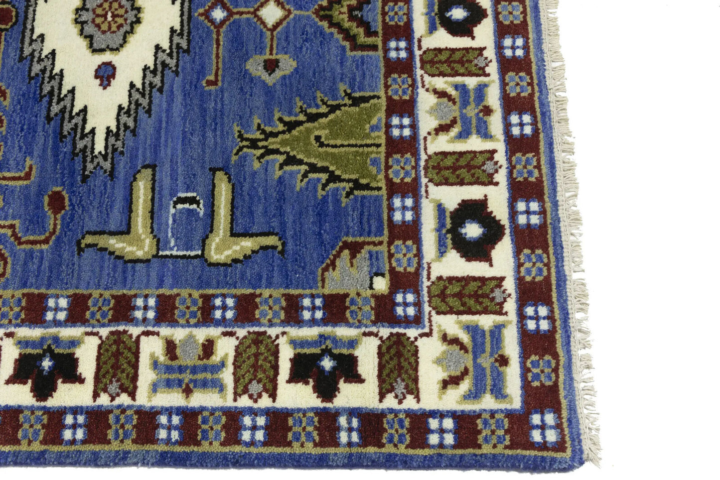 Hand-Knotted Kazak Oriental Rug 4X6 Ft Blue