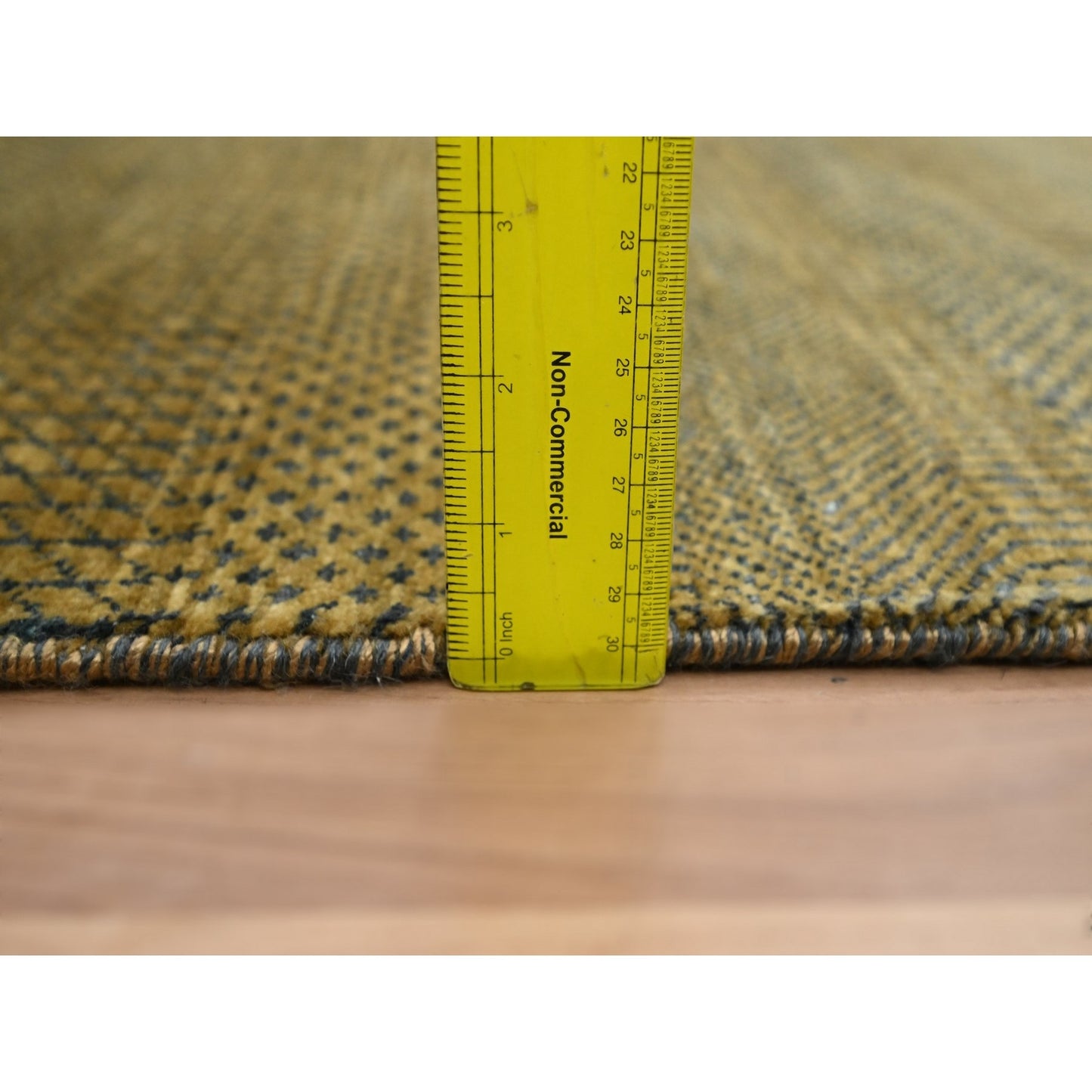 2'8"X12'3" Brown Modern Grass Design Hand Knotted Wool & Silk Runner Rug