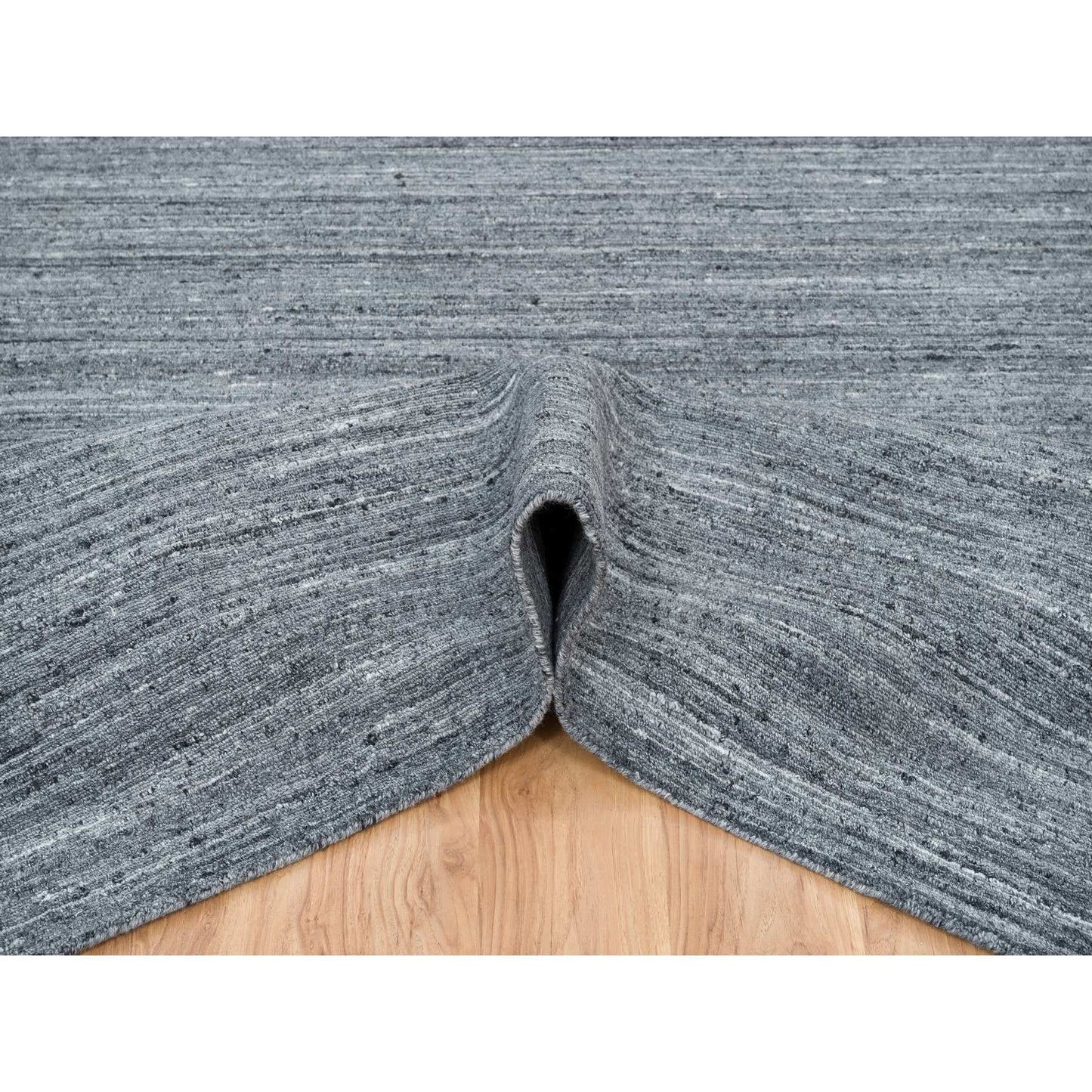 10'3"X14' Arsenic Gray Pure Wool Hand Loomed Modern Striae Design Rug