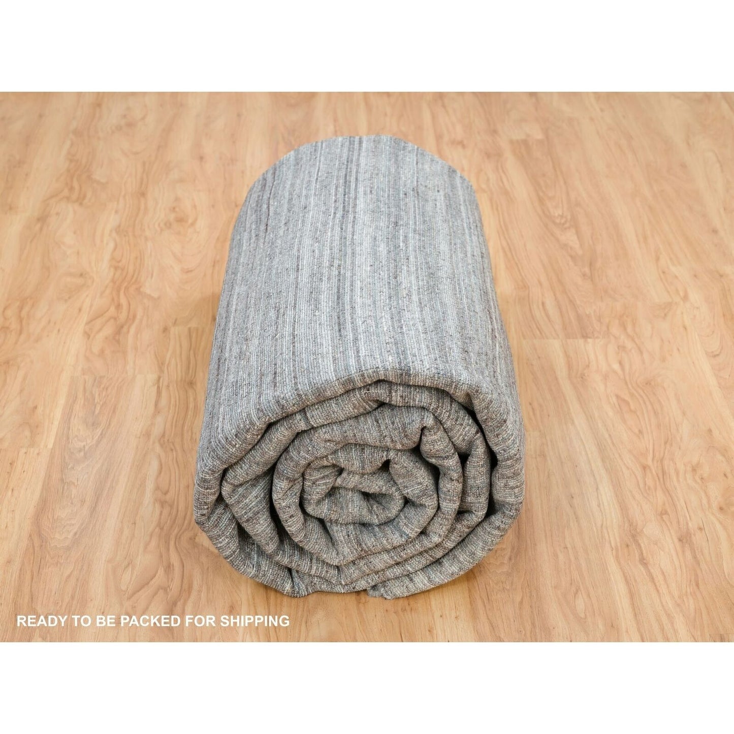 12'X15' Arsenic Gray Modern Striae Design Wool Hand Loomed Oversized Rug