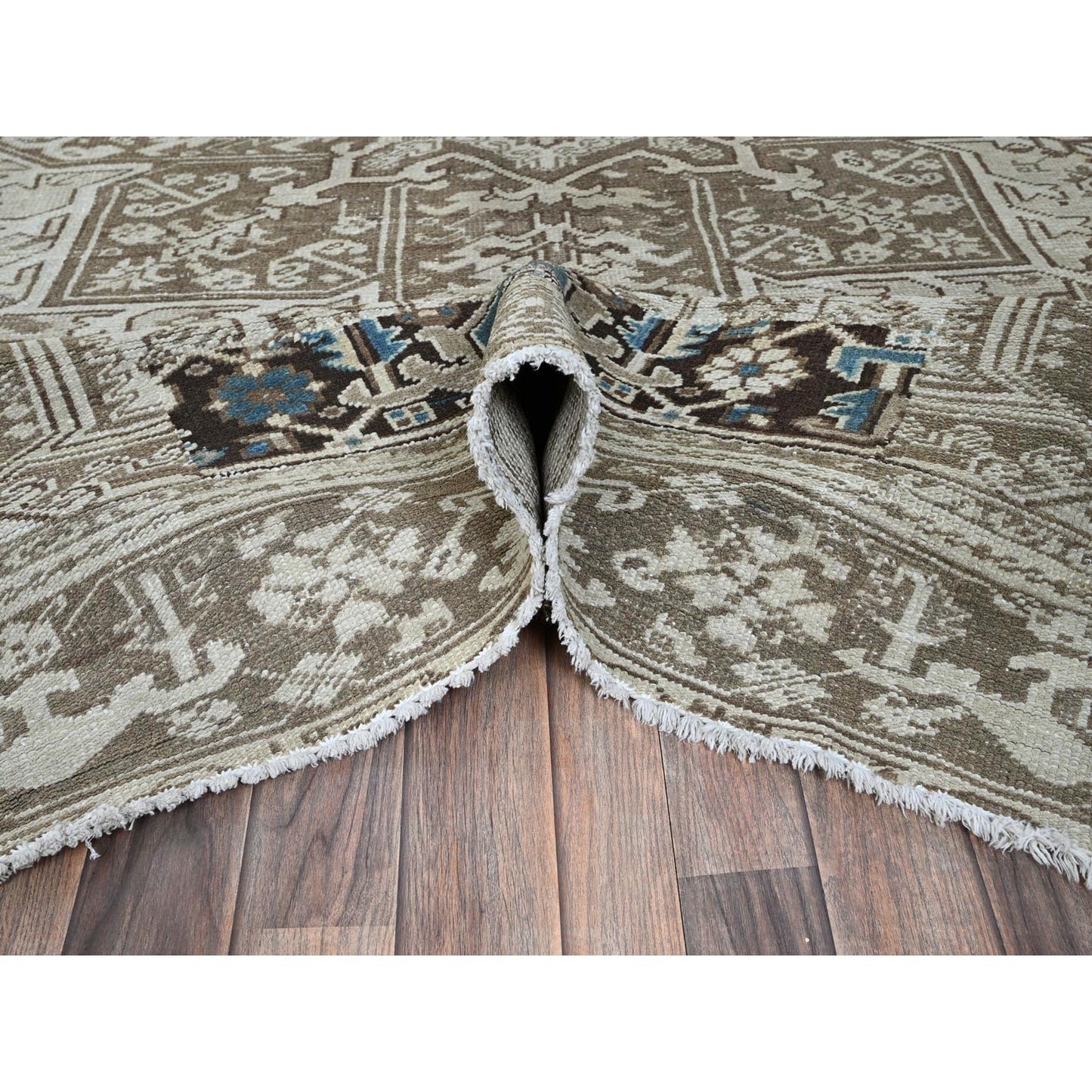 7'6"X10'4" Pastel Gray Vintage Zoroastrian Heris All Wool Hand Knotted Rug