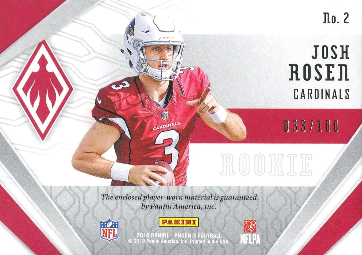 Josh Rosen 2018 Panini Phoenix Rookie Jersey Card