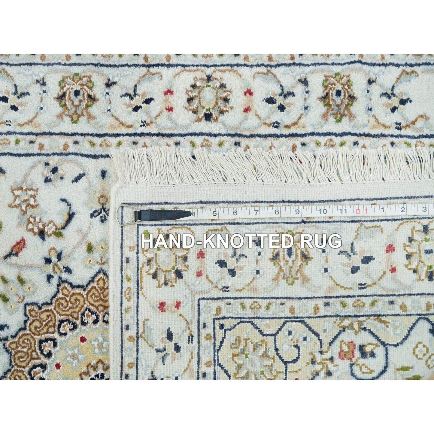 2'6"X8'2" White Hand Knotted Nain Design 250 Kpsi Organic Wool Runner Rug