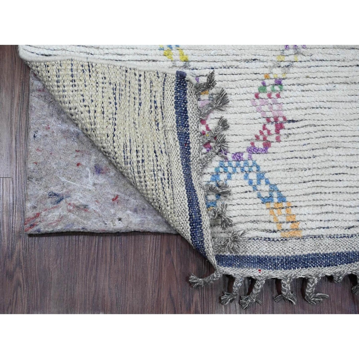 2'4"X10'7" White Geometric Moroccan Weave Wool Hand Knotted Runner Rug