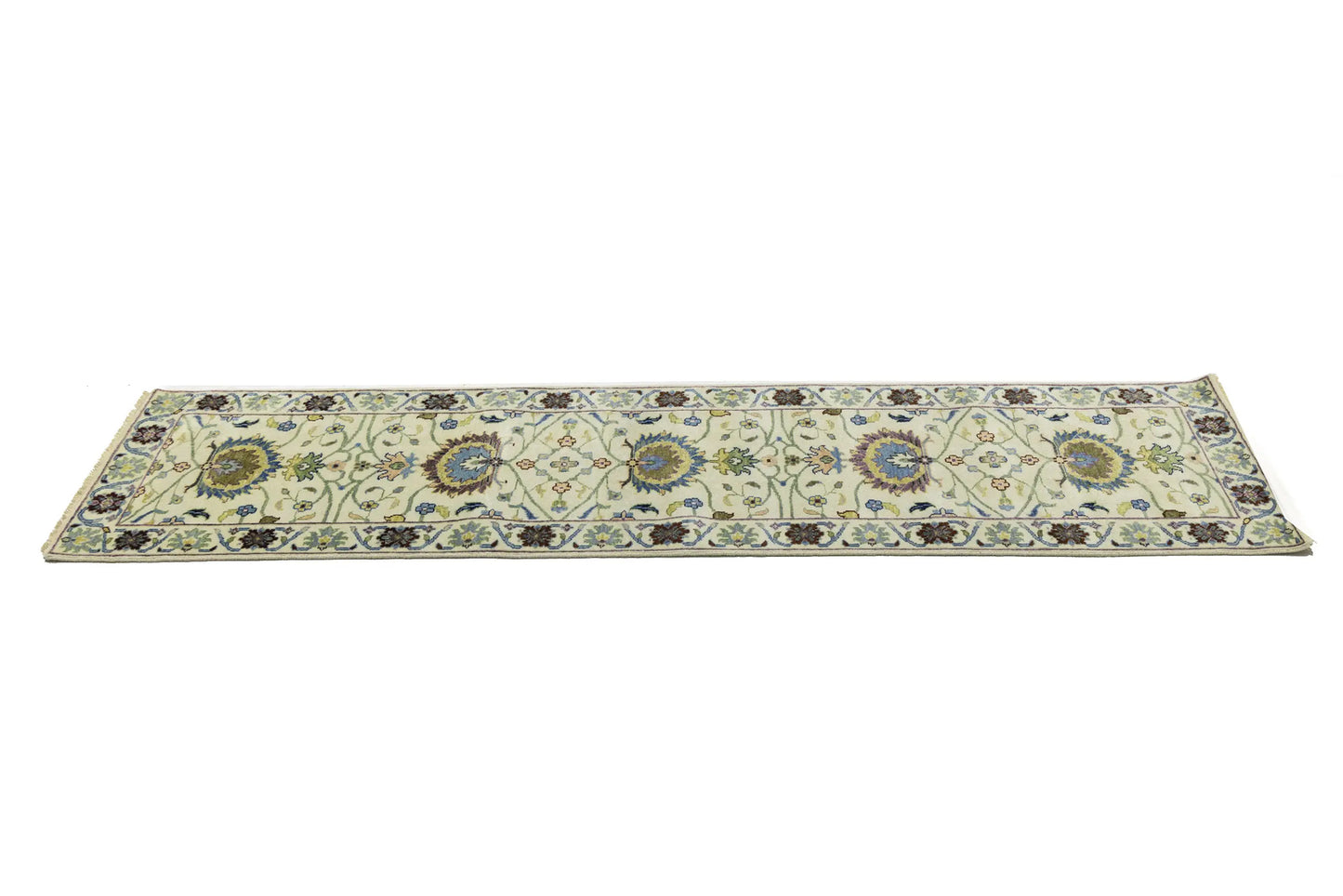 Cream Osh Chobi Peshawar Wool Runner Rug Floral