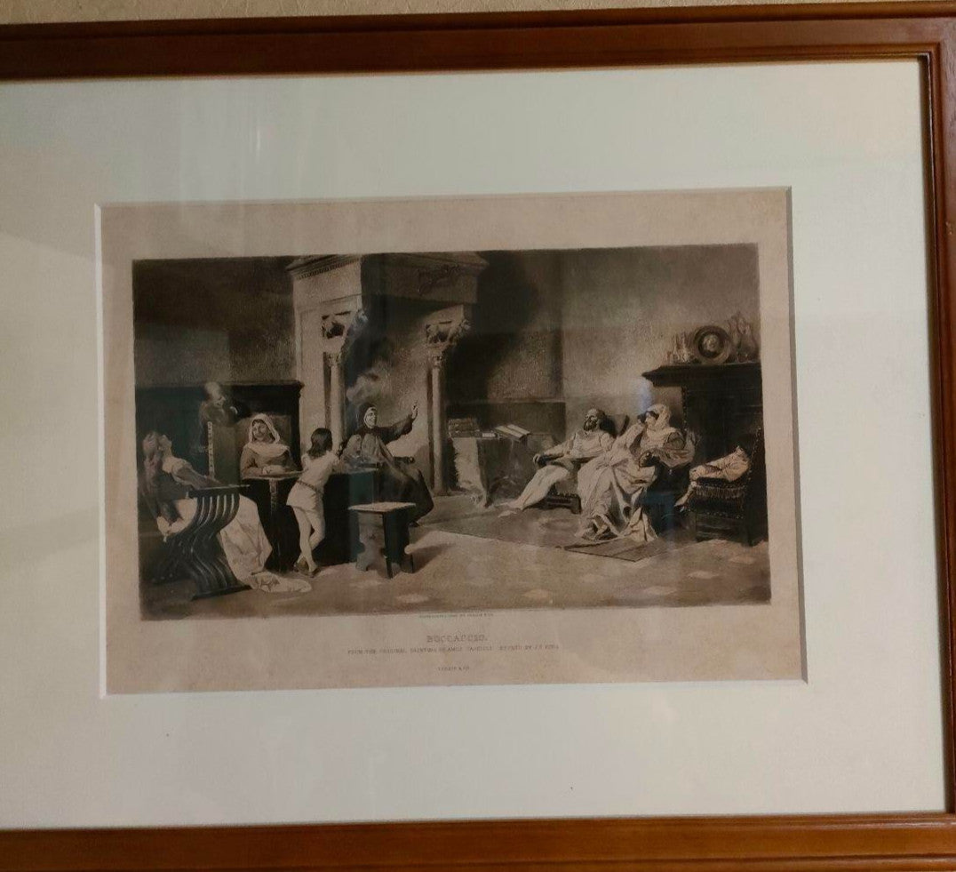 Antique 1886 Etching Boccaccio After Amos Cassioli By J.S. King Gebbie & Co.
