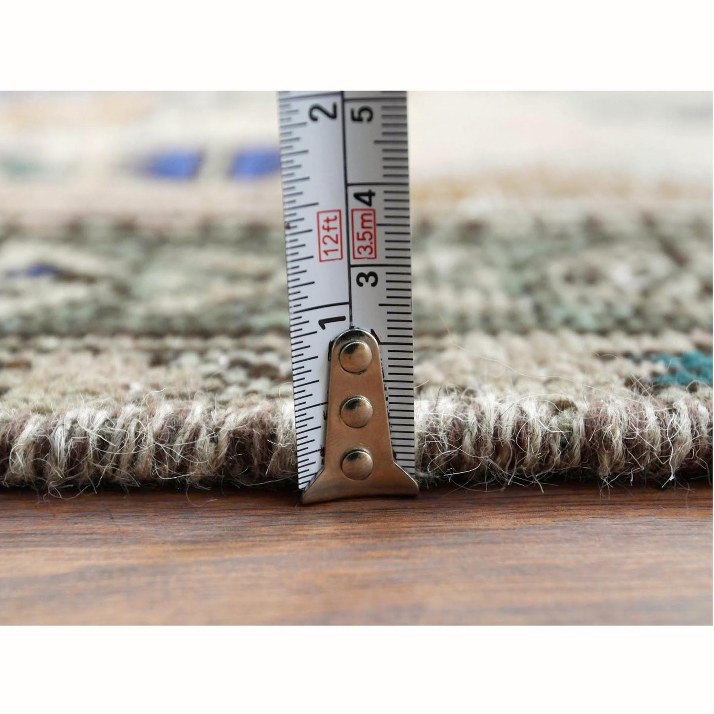 3'8"X11'2" Farsian Amadan Gray Hand Knotted Worn Wool Runner Rug
