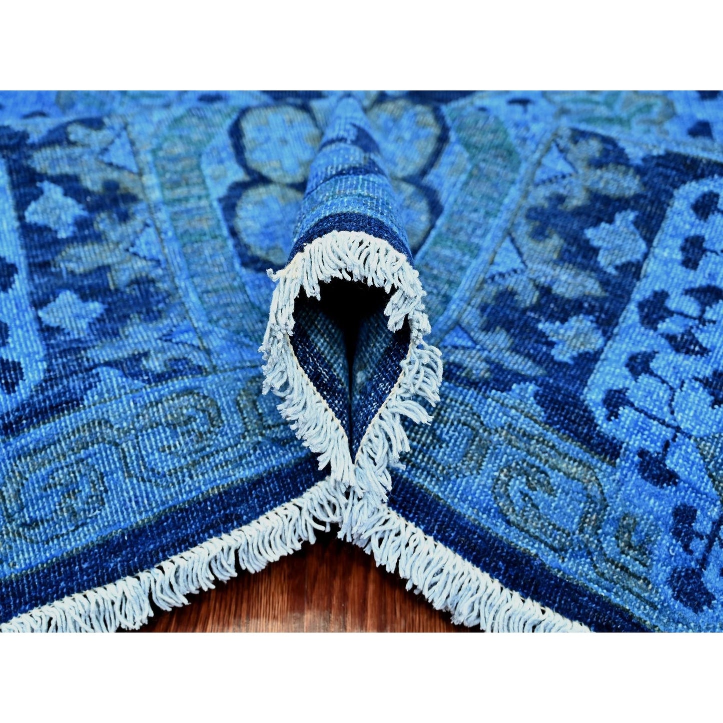 8'X9'6" Blue Peshawar Mamluk Design Distressed 100% Wool Hand Knotted Rug
