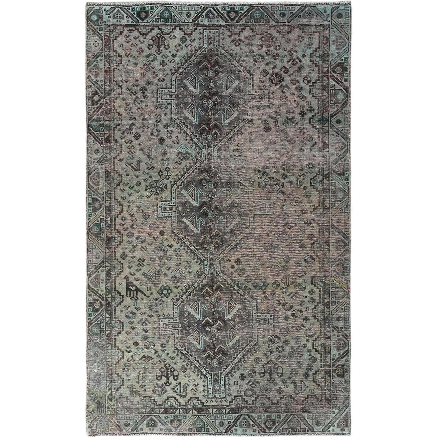 5'X8' Semi Antique Gray Farsian Sheeraz Worn Down Hand Knotted Wool Rug