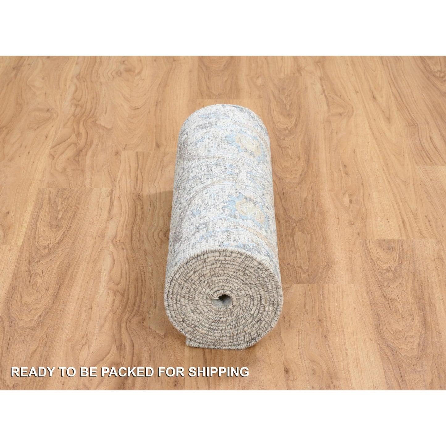 2'6"X18'1" Ivory Silk/Wool Hand Knotted Sickle Leaf Design Xl Runner Rug