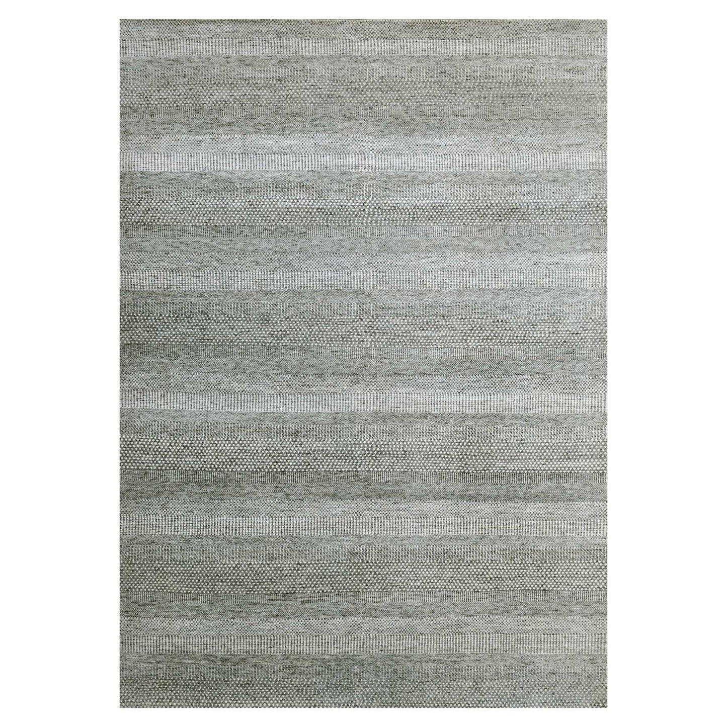 8'9"X12'3" Gray Grass Design Hand Knotted Wool And Silk Tone On Tone Rug