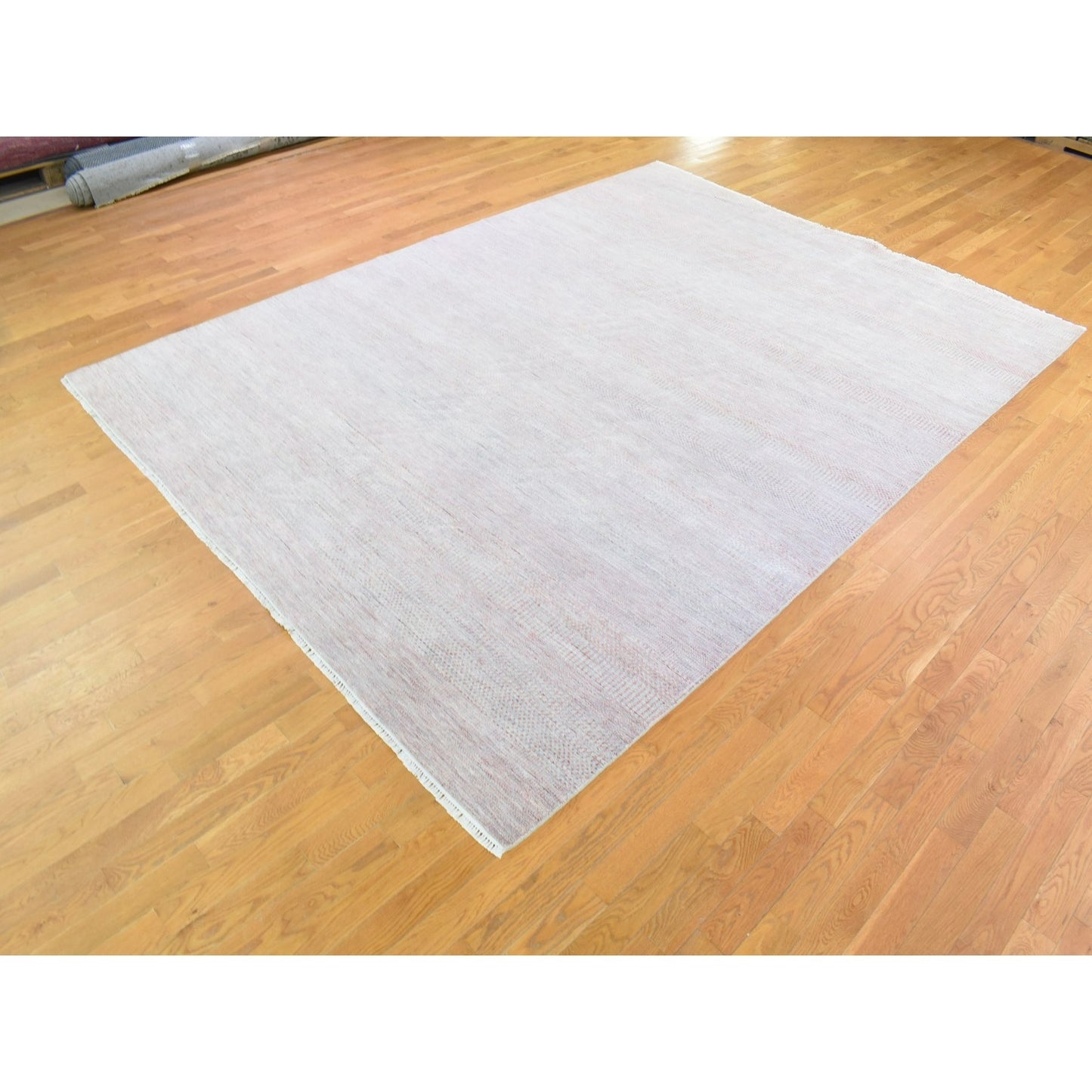 9'X12'1" Pink Grass Design Gabbeh Hand Knotted Wool And Silk Modern Rug