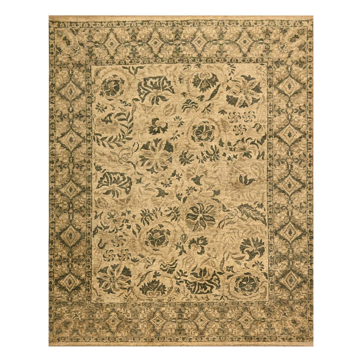 7'10"X9'9" Brown Leaf Design Natural Wool Hand Knotted Zero Pile Rug
