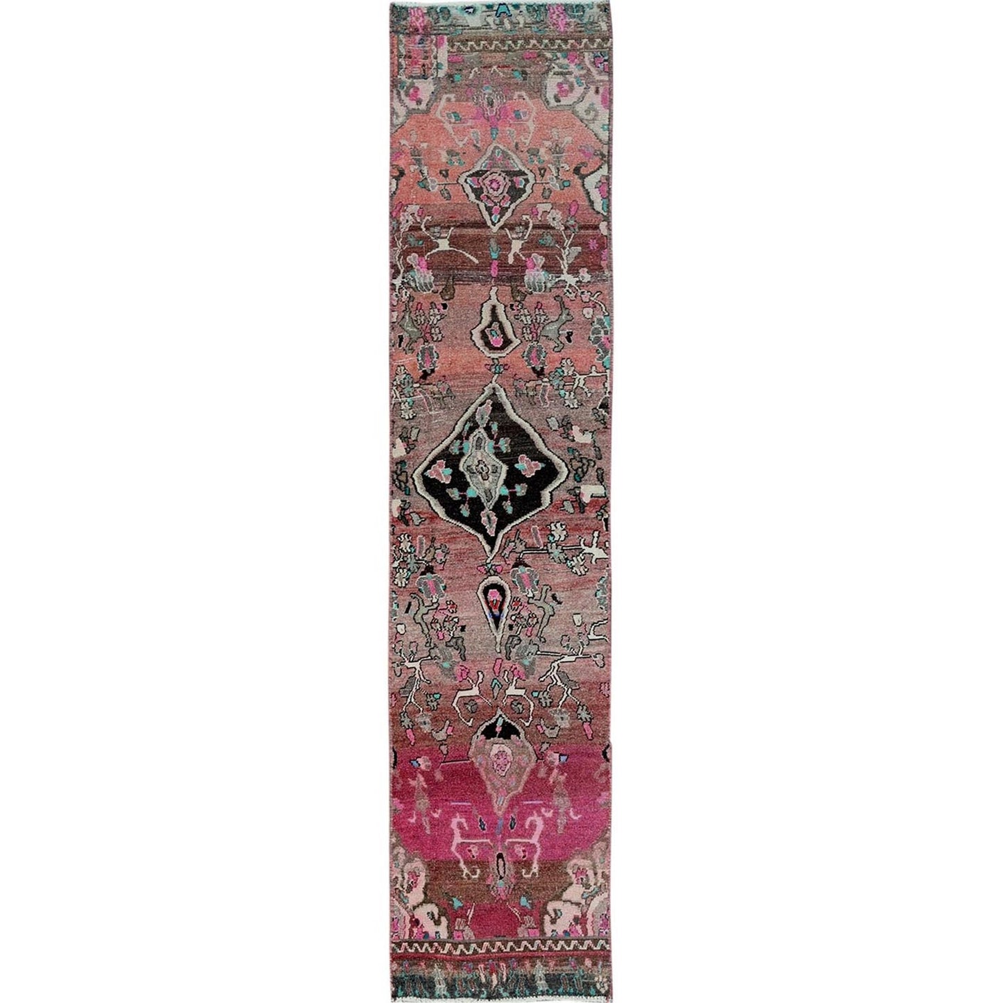 2'X9'7" Red Vintage Zoroastrian Khamadan Hand Knotted Pure Wool Runner Rug