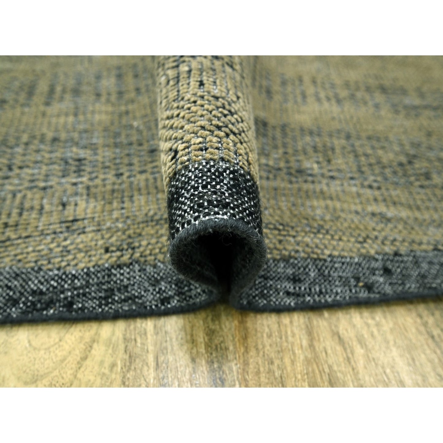 12'X12' Brown Hand Knotted Rug Pure Wool Oxidized Grass Design Round