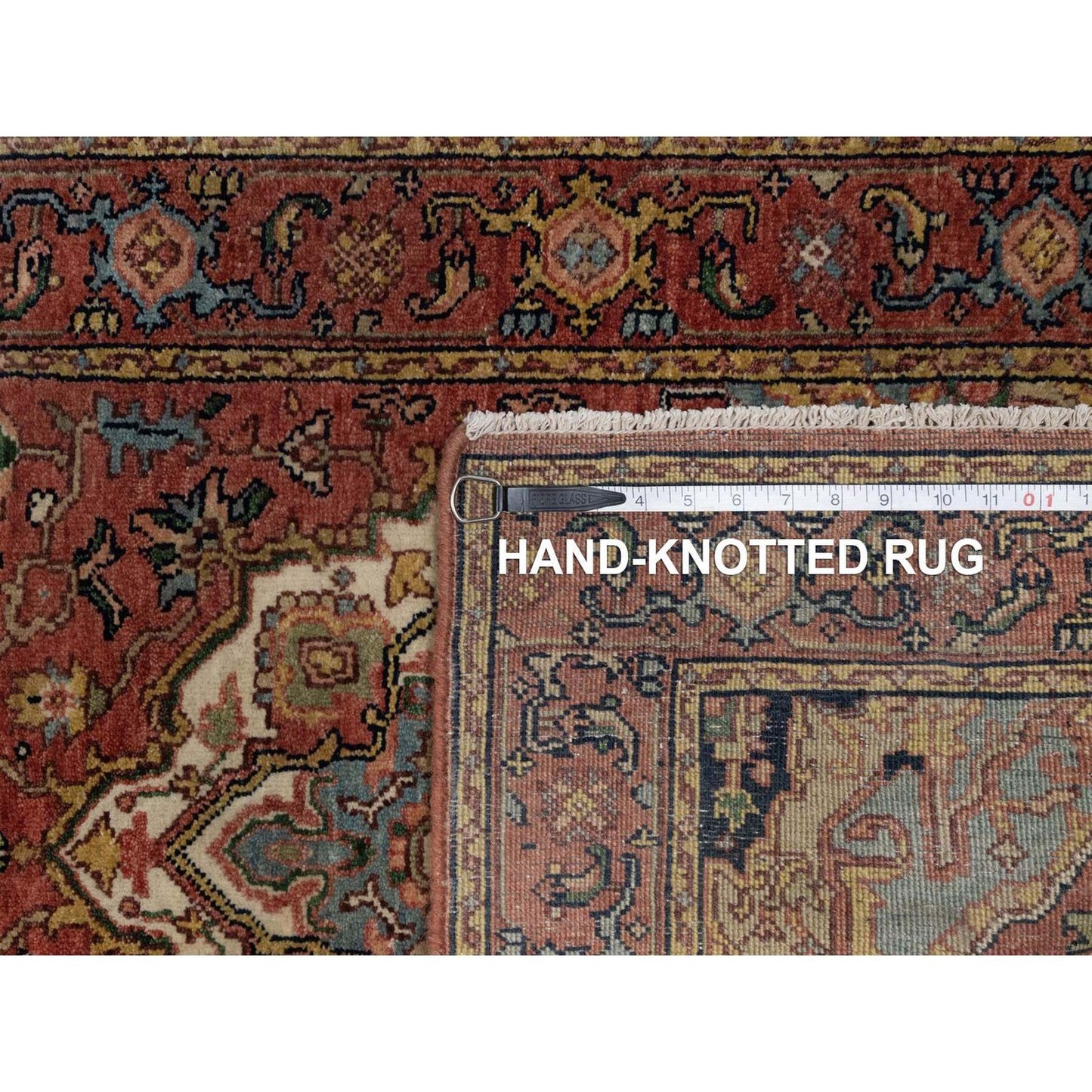 2'6"X8' Red Antiqued Heris Re-Creation Hand Knotted Soft Wool Runner Rug