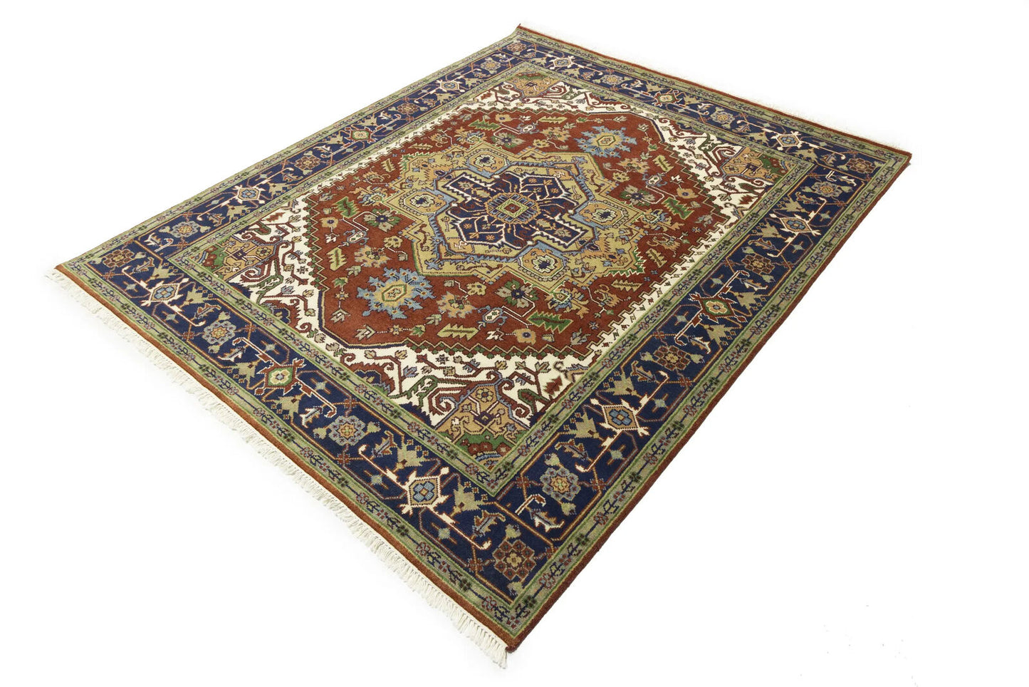 Rusty Red Heriz Serapi Oriental Rug Floral Farmho